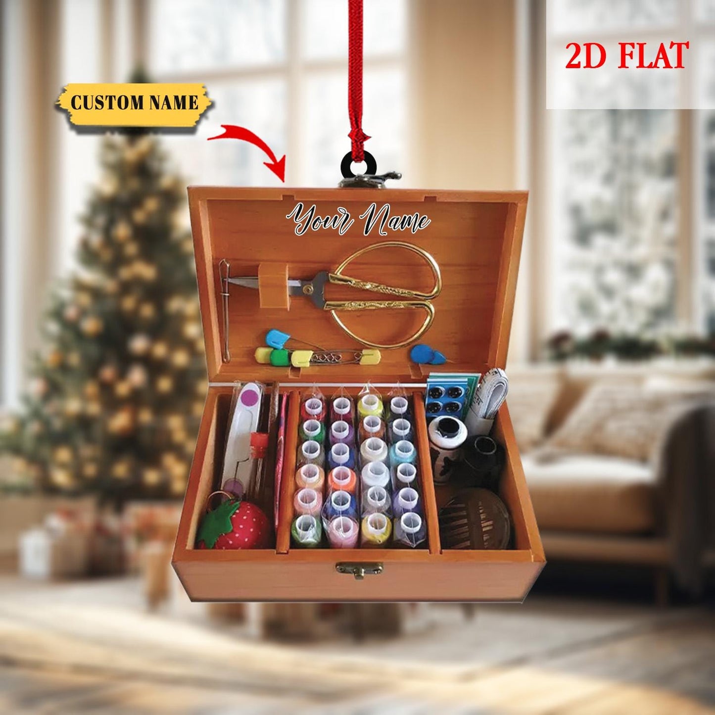 Personalized Sewing Box Christmas Ornament, Sewing Lover Ornament, Sewing Flat Ornament, Gift For Her, Sewing Christmas Tree Ornament