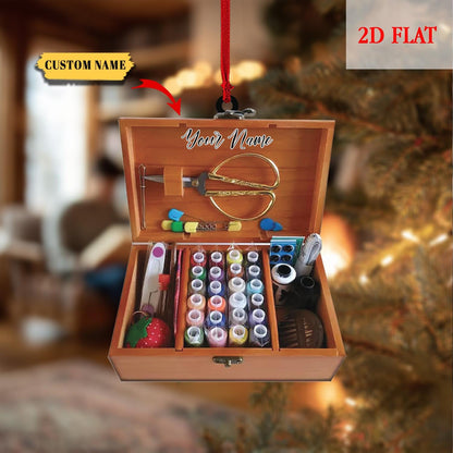 Personalized Sewing Box Christmas Ornament, Sewing Lover Ornament, Sewing Flat Ornament, Gift For Her, Sewing Christmas Tree Ornament
