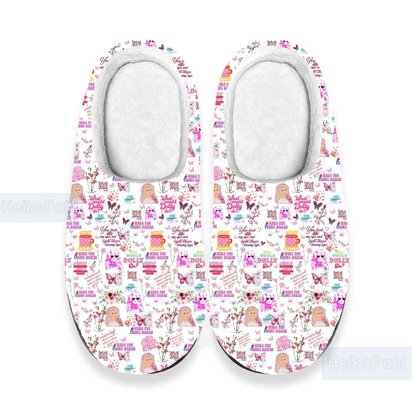 Dolly Parton Music 3D All Over Print Indoor Slippers, Custom Rubber Slippers, Winter Slippers, Lightweight Rubber Sole, Cotton Slipper