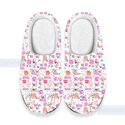 Dolly Parton Music 3D All Over Print Indoor Slippers, Custom Rubber Slippers, Winter Slippers, Lightweight Rubber Sole, Cotton Slipper