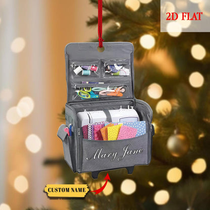 Personalized Sewing Bag Christmas 2D Flat Ornament, Sewing Lover Ornament, Sewing Ornament, Gift For Her, Sewing Christmas Tree Ornament