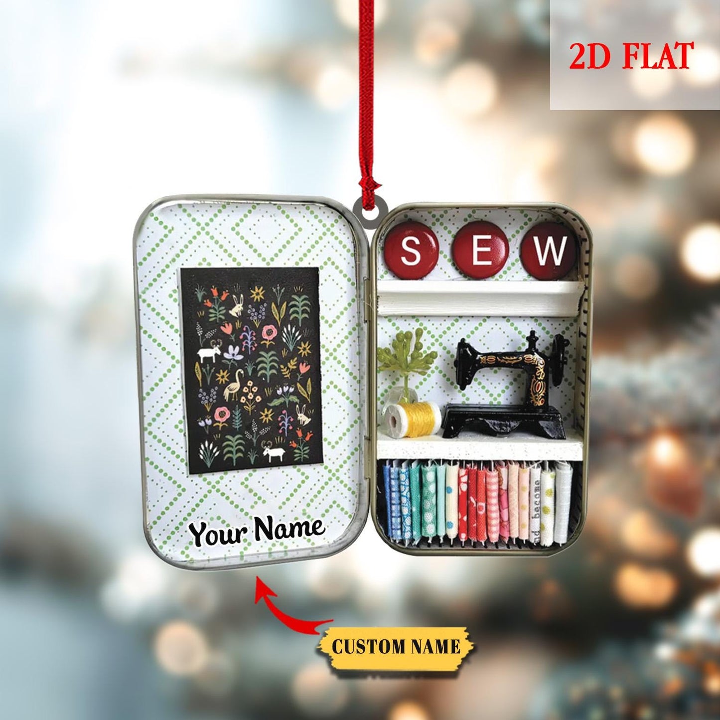 Personalized Sewing Box 2D Flat Acrylic Christmas Ornament, Christmas Gift For Friend, For Mom,Gift for Sewing Lovers, Sewing Ornament Decor