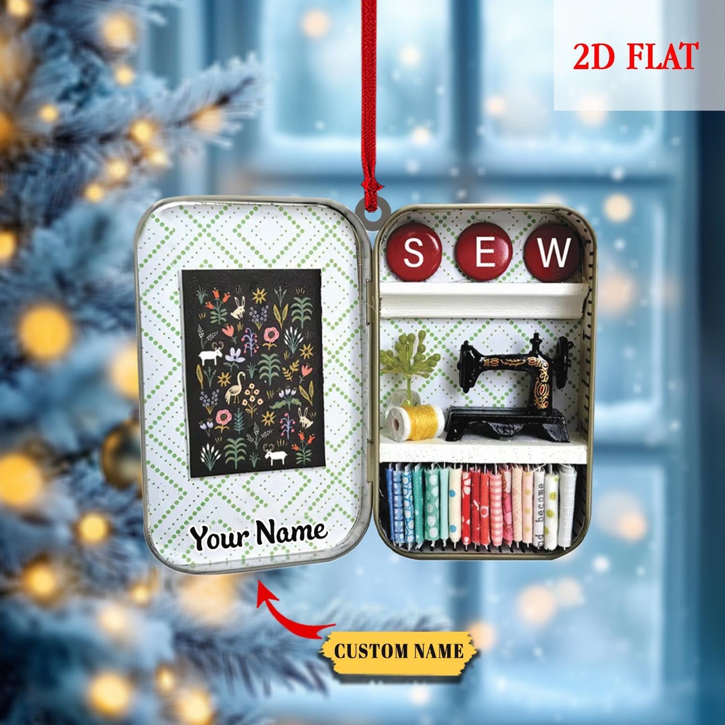 Personalized Sewing Box 2D Flat Acrylic Christmas Ornament, Christmas Gift For Friend, For Mom,Gift for Sewing Lovers, Sewing Ornament Decor