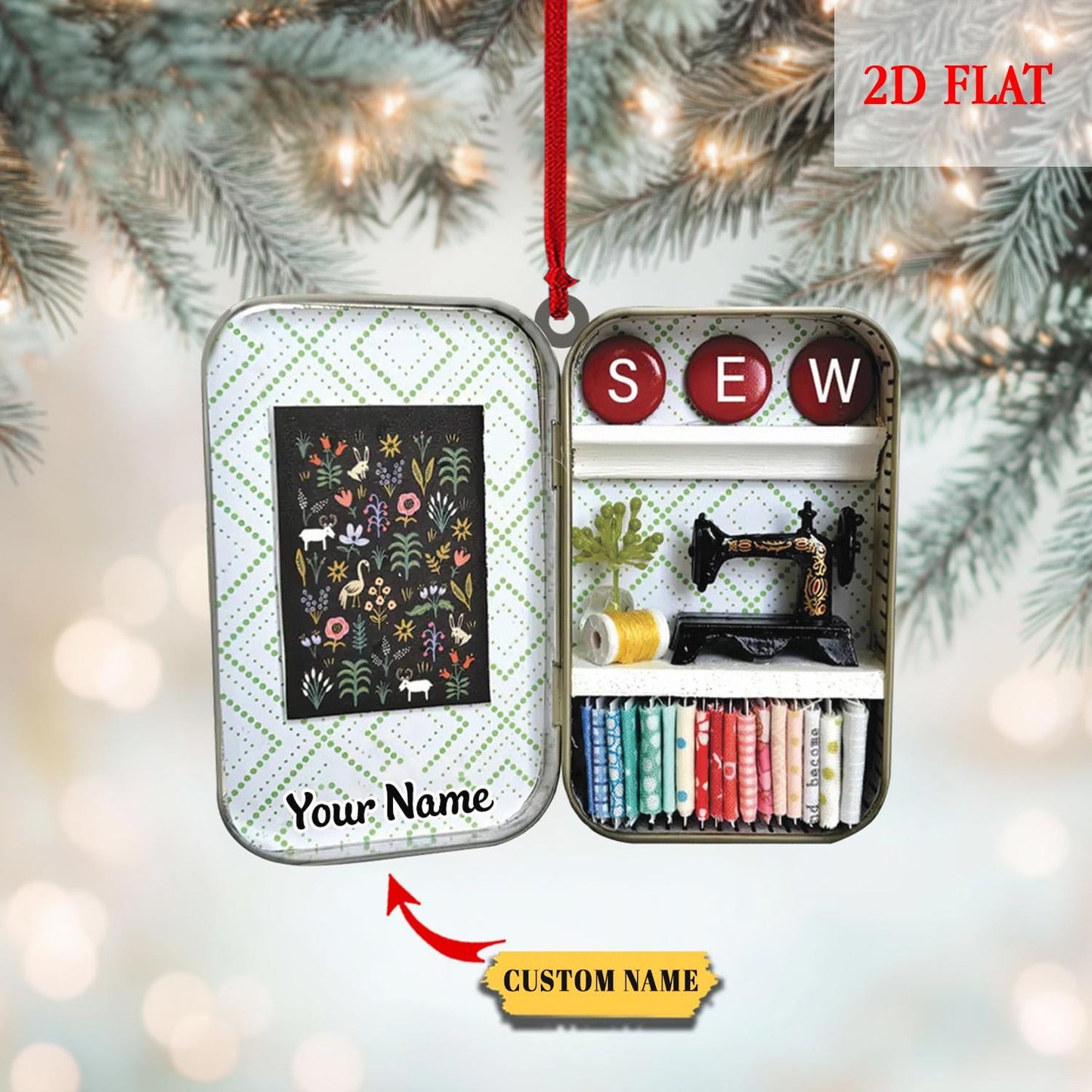 Personalized Sewing Box 2D Flat Acrylic Christmas Ornament, Christmas Gift For Friend, For Mom,Gift for Sewing Lovers, Sewing Ornament Decor
