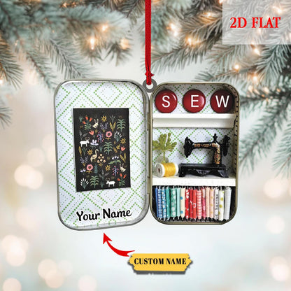 Personalized Sewing Box 2D Flat Acrylic Christmas Ornament, Christmas Gift For Friend, For Mom,Gift for Sewing Lovers, Sewing Ornament Decor