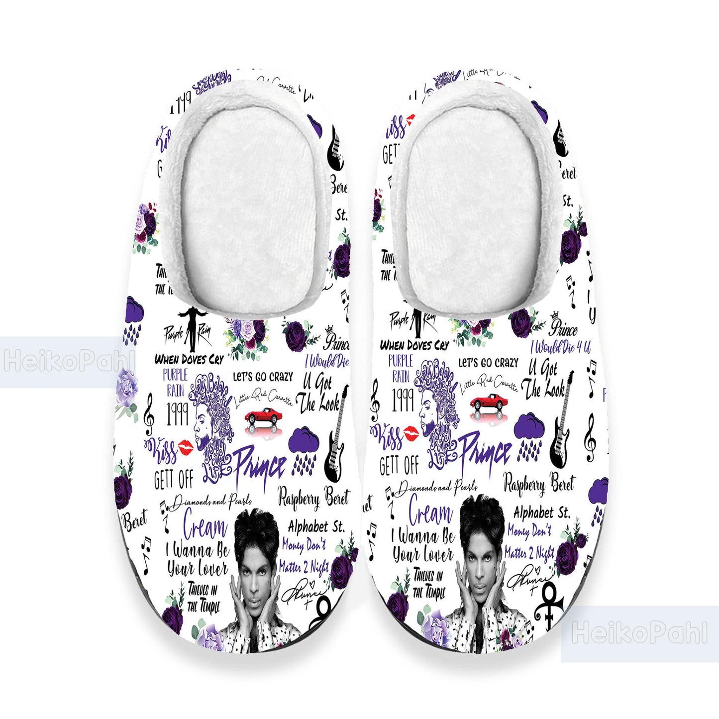 Prince Purple Rain Music 3D All Over Print Indoor Slipper, Custom Rubber Slippers, Winter Slippers, Lightweight Rubber Sole, Cotton Slipper