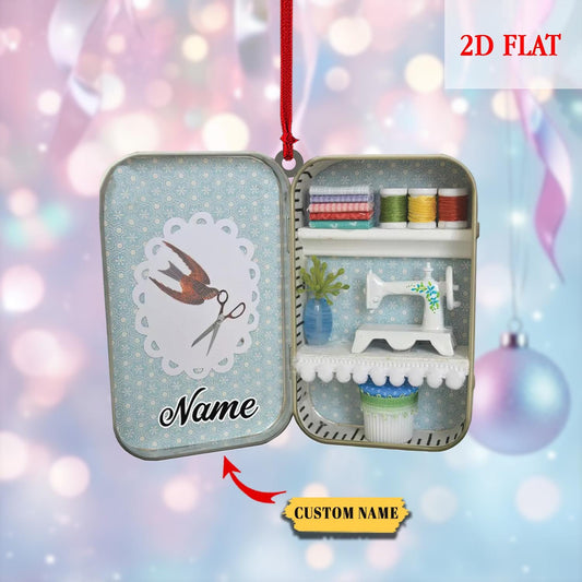 Personalized Sewing Box 2D Flat Acrylic Christmas Ornament, Christmas Gift For Mom, Gift for Sewing Lovers, Sewing Machine Ornament Decor