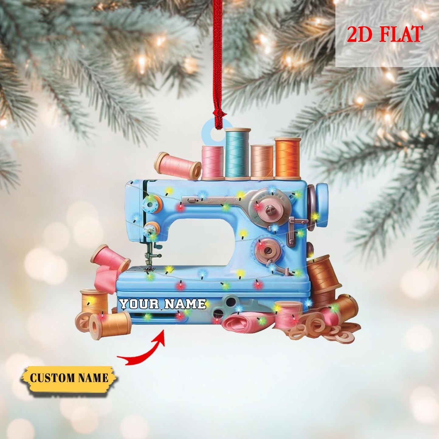 Personalized Sewing Machine 2D Flat Acrylic Ornament, Seamstress Gift, Quilting Studio Decor, Christmas Gift for Sewing Lovers, For Mom