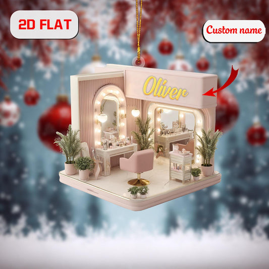 Personalized Beauty Salon Ornament Custom Name,Acrylic Christmas Decoration, Hairdresser Gift, Ornament for Stylist, Barber or Makeup Artist