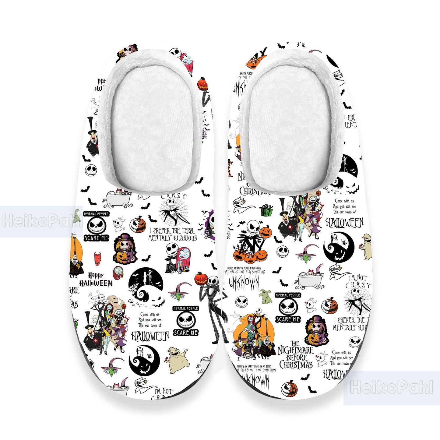 The Nightmare Before Christmas 3D All Over Print Slippers, Custom Rubber Slippers, Winter Slippers, Lightweight Rubber Sole, Cotton Slipper