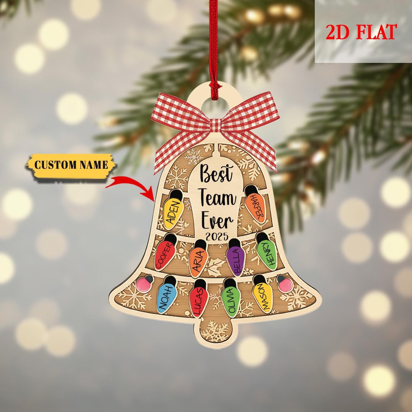 Personalized Ornament Best Team Ever Bell Ash Wood Ornament, Coworker Gift, Corporate Gift, Employee Ornaments, Appreciation Gifts