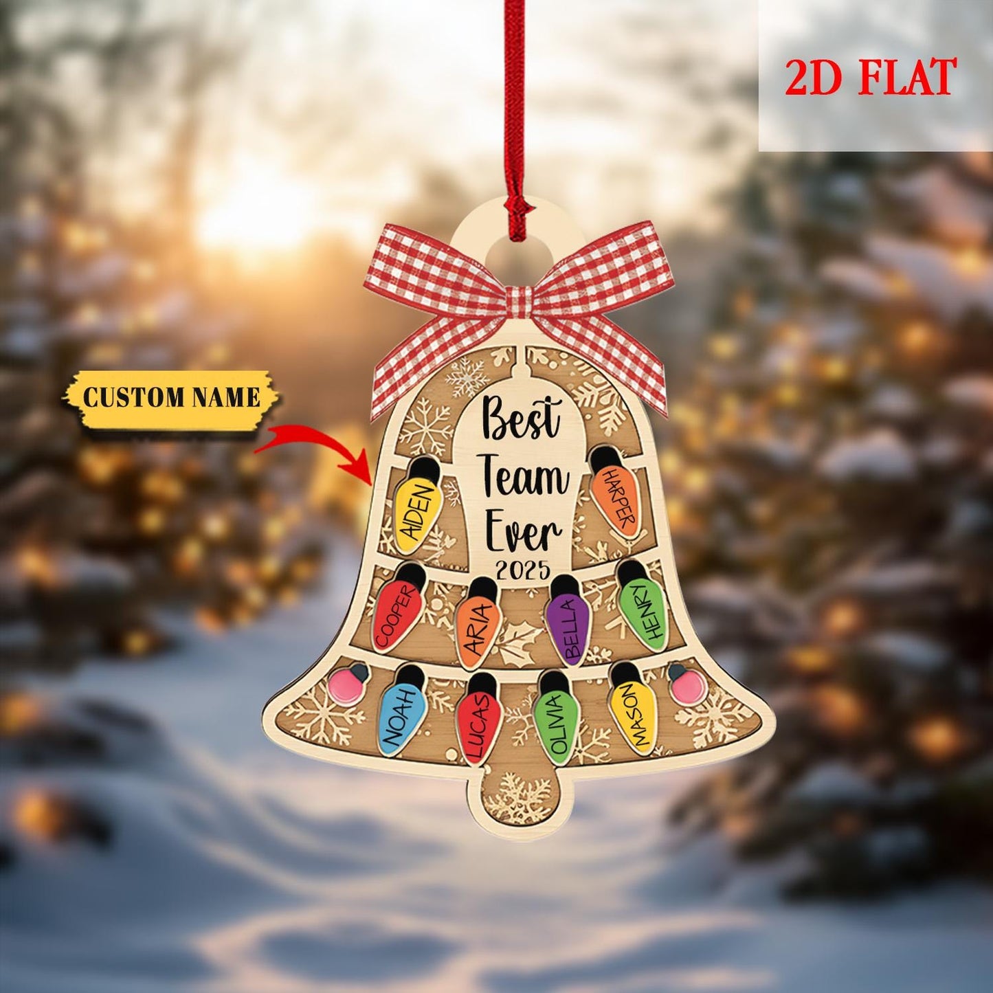 Personalized Ornament Best Team Ever Bell Ash Wood Ornament, Coworker Gift, Corporate Gift, Employee Ornaments, Appreciation Gifts
