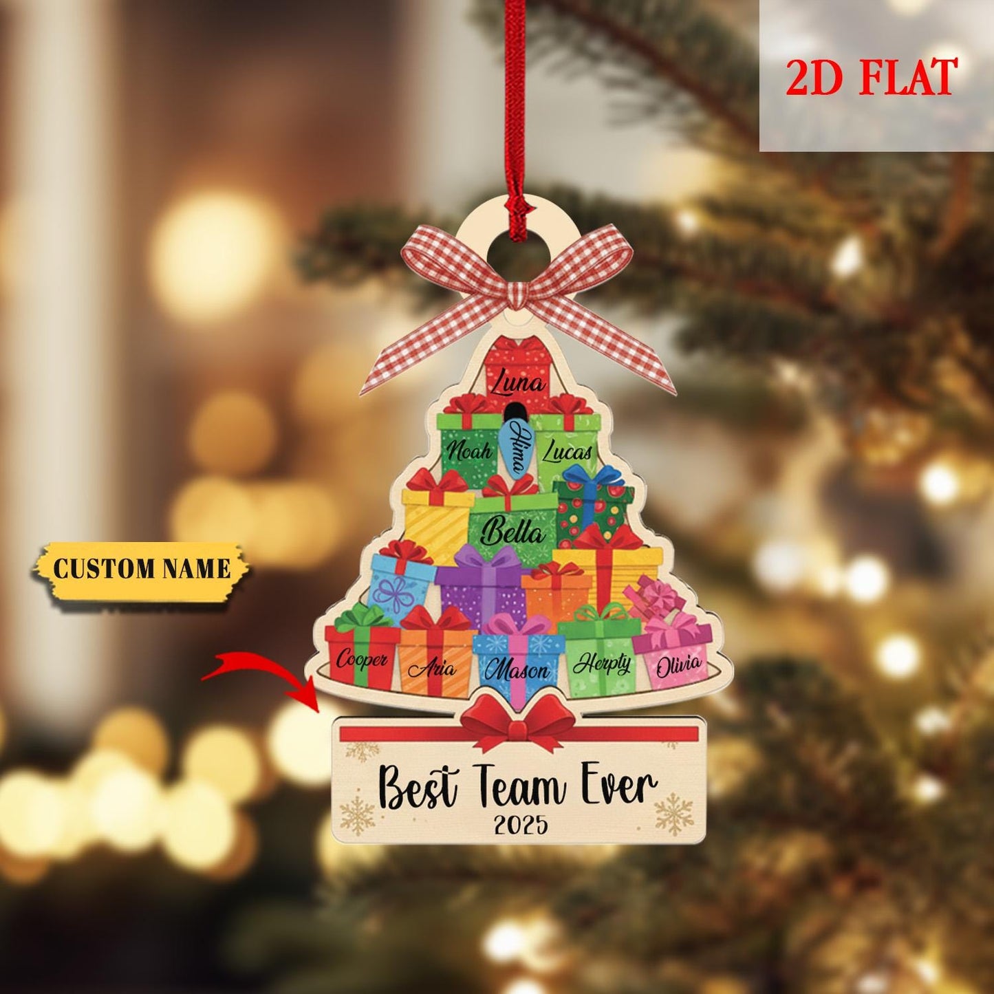 Pesonalized Best Team Ever Christmas Tree Ash Wood Ornament, Coworker Ornament, Work Bestie Friends Gift, Team Gift for Employees