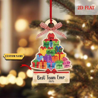 Pesonalized Best Team Ever Christmas Tree Ash Wood Ornament, Coworker Ornament, Work Bestie Friends Gift, Team Gift for Employees