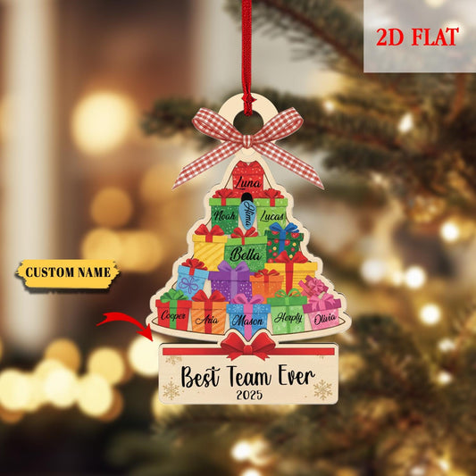 Pesonalized Best Team Ever Christmas Tree Ash Wood Ornament, Coworker Ornament, Work Bestie Friends Gift, Team Gift for Employees