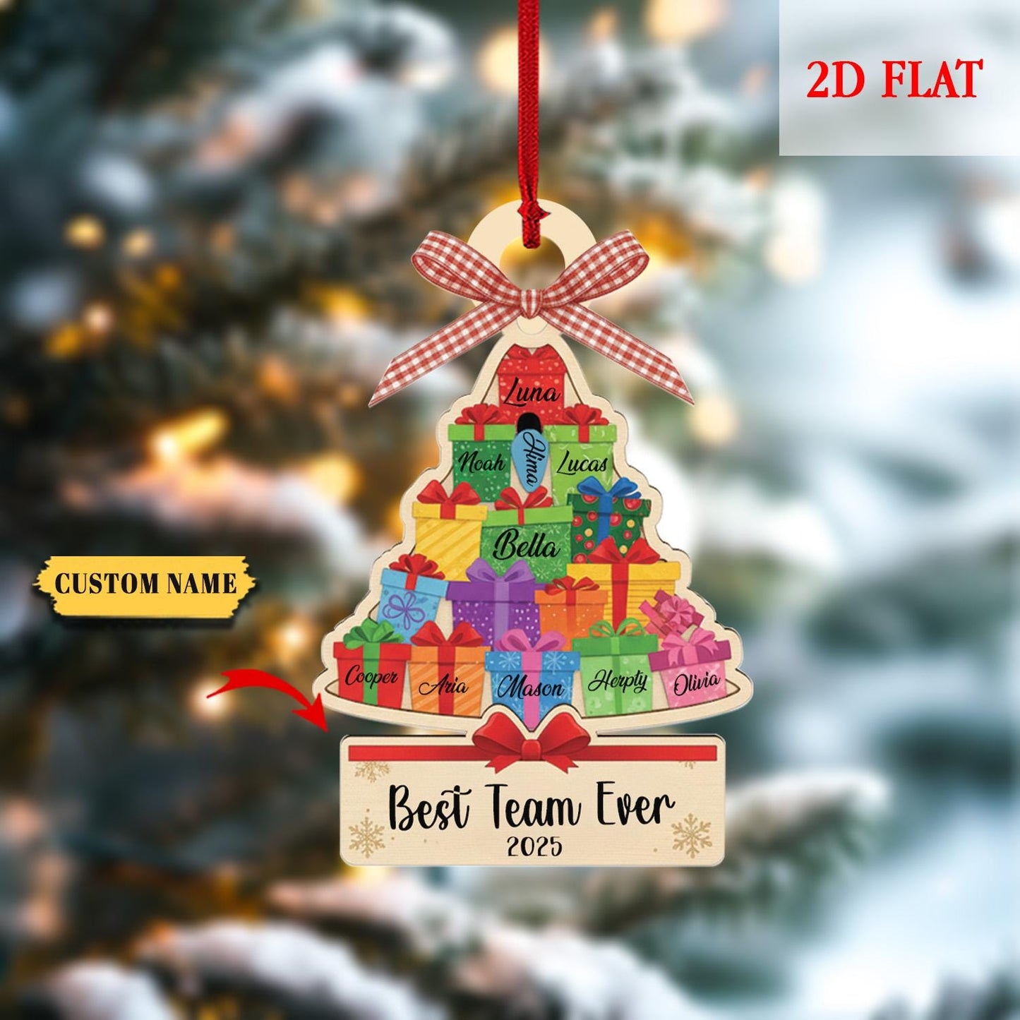 Pesonalized Best Team Ever Christmas Tree Ash Wood Ornament, Coworker Ornament, Work Bestie Friends Gift, Team Gift for Employees