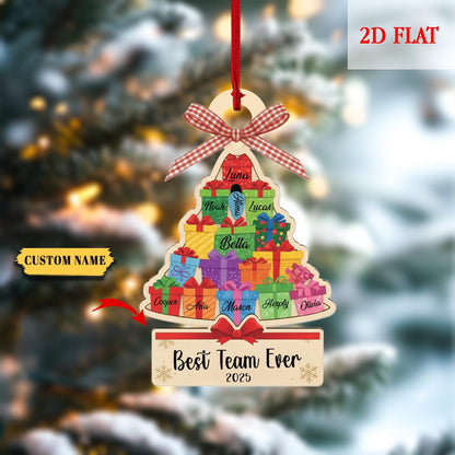 Pesonalized Best Team Ever Christmas Tree Ash Wood Ornament, Coworker Ornament, Work Bestie Friends Gift, Team Gift for Employees