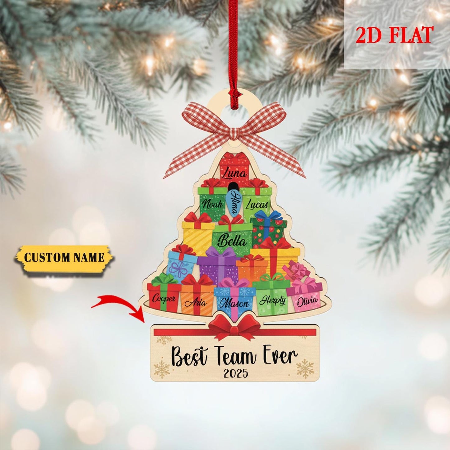 Pesonalized Best Team Ever Christmas Tree Ash Wood Ornament, Coworker Ornament, Work Bestie Friends Gift, Team Gift for Employees