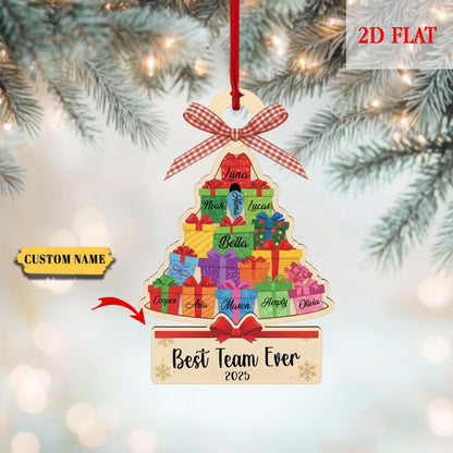 Pesonalized Best Team Ever Christmas Tree Ash Wood Ornament, Coworker Ornament, Work Bestie Friends Gift, Team Gift for Employees