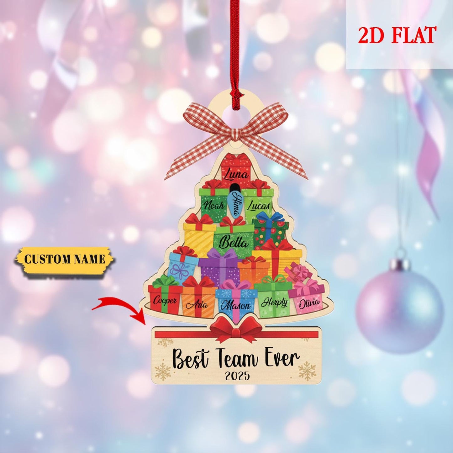 Pesonalized Best Team Ever Christmas Tree Ash Wood Ornament, Coworker Ornament, Work Bestie Friends Gift, Team Gift for Employees