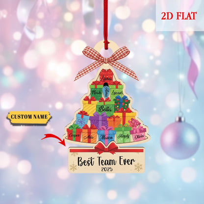 Pesonalized Best Team Ever Christmas Tree Ash Wood Ornament, Coworker Ornament, Work Bestie Friends Gift, Team Gift for Employees