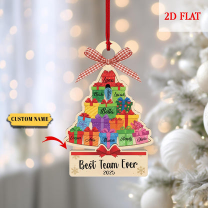 Pesonalized Best Team Ever Christmas Tree Ash Wood Ornament, Coworker Ornament, Work Bestie Friends Gift, Team Gift for Employees