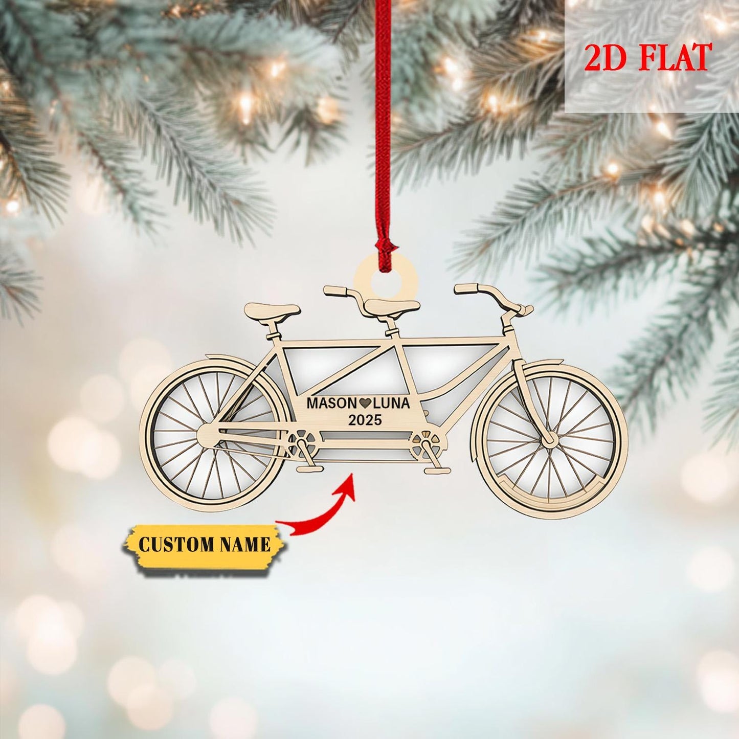 Personalized Bike Cycle Couple Ash Wood Ornament, Custom Dirt Bike Christmas Decoration, Couples Mountain Bike Christmas Decoration Bauble