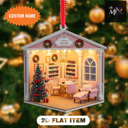 Personalized Nail Salon Christmas Ornament, Nail Tech Tree Decoration, Nail Salon Xmas Decor, Gift for Nail Artist