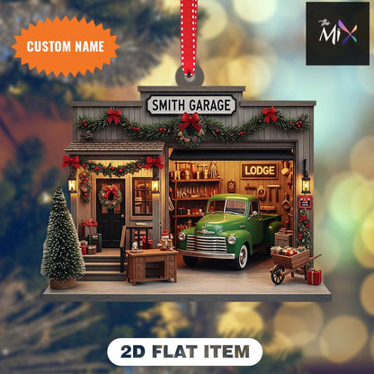 Personalized Garage Christmas Ornament, Classic Truck Tree Decoration, Mechanic Holiday Acrylic Ornament, 2D Flat