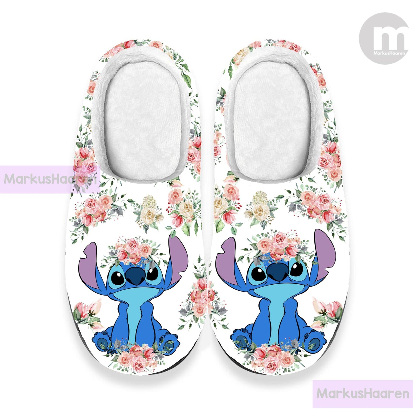 Personalized Lilo and Stitch Floral 3D All Over Printed Slipper, Custom Rubber Slipper, Winter Slipper, Cotton Slipper, Christmas Slippers