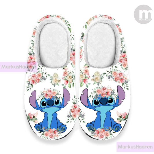 Personalized Lilo and Stitch Floral 3D All Over Printed Slipper, Custom Rubber Slipper, Winter Slipper, Cotton Slipper, Christmas Slippers