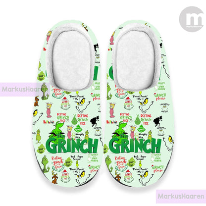 Personalized Grinch Christmas 3D All Over Print Slipper, Custom Rubber Slipper, Winter Indoor Slipper, Cotton Slipper, Christmas Slippers
