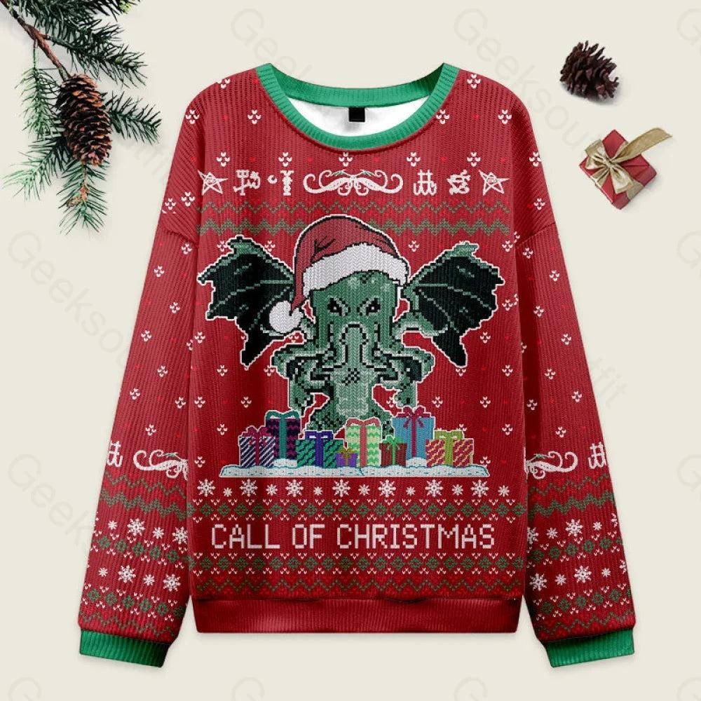 Call Of Christmas Red Merry Octomas Sweater, Octopus Santa Hat Ugly Christmas Sweater, Funny Xmas Sweater, Ocean Animal Holiday Gift