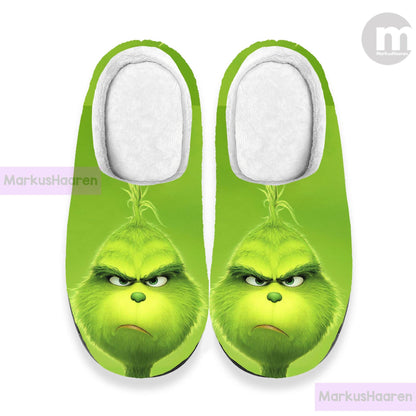 Personalized Angry Grinch Face 3D All Over Print Slipper, Custom Rubber Slipper, Winter Indoor Slipper, Cotton Slipper, Christmas Slippers
