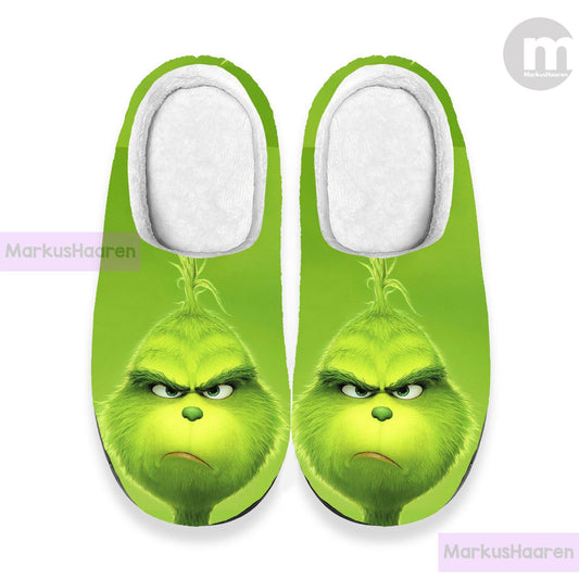 Personalized Angry Grinch Face 3D All Over Print Slipper, Custom Rubber Slipper, Winter Indoor Slipper, Cotton Slipper, Christmas Slippers