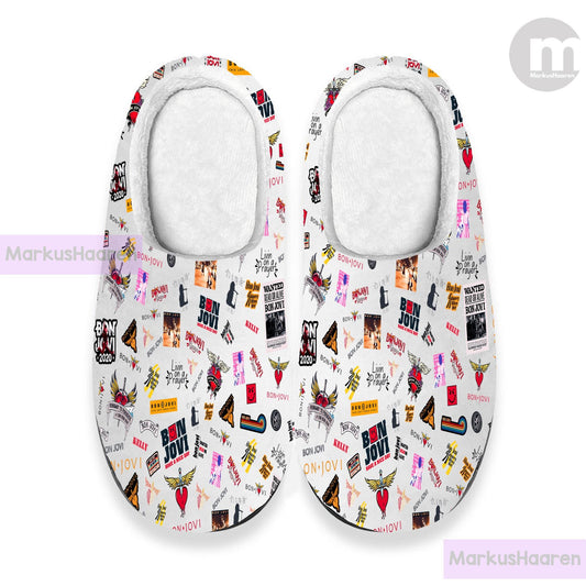 Personalized Name Bon Jovi Music 3D All Over Print Indoor Slipper, Custom Rubber Slipper, Winter Slipper, Cotton Slipper, Christmas Slippers