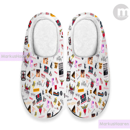 Personalized Name Bon Jovi Music 3D All Over Print Indoor Slipper, Custom Rubber Slipper, Winter Slipper, Cotton Slipper, Christmas Slippers