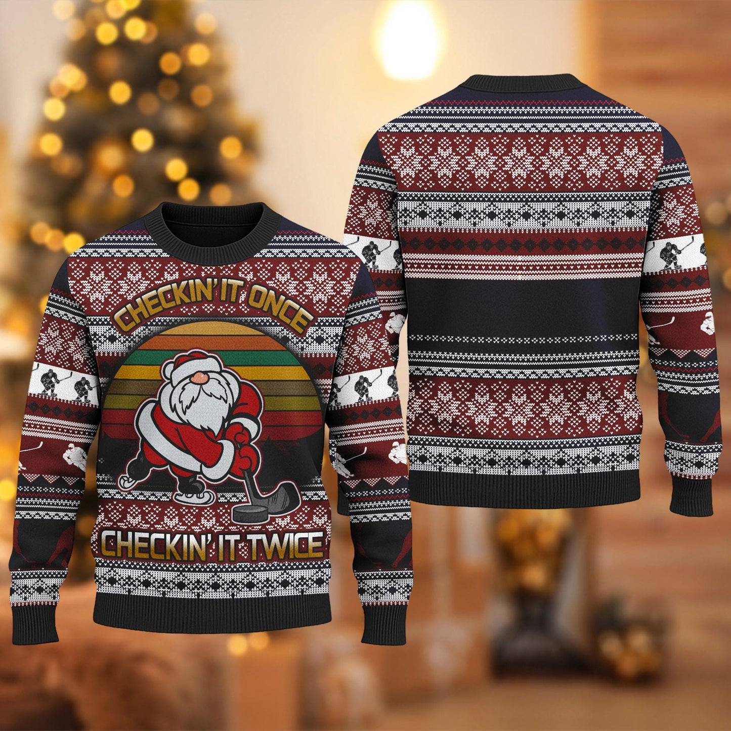 Hockey Checking It Once Checking It Twice Ugly Christmas Sweater, Funny Sport Xmas Sweatshirt, Hockey Christmas Gift For Men Women Kid