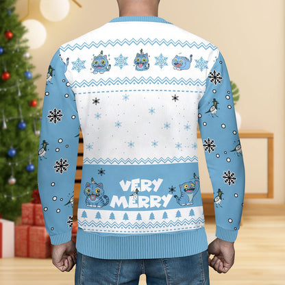 Blue Tiger Christmas Ugly Sweater, Cute Derpy Tiger Very Merry Sweater, Kpop Anime Sweater For Men Women, Fun Animals Holiday Sweater