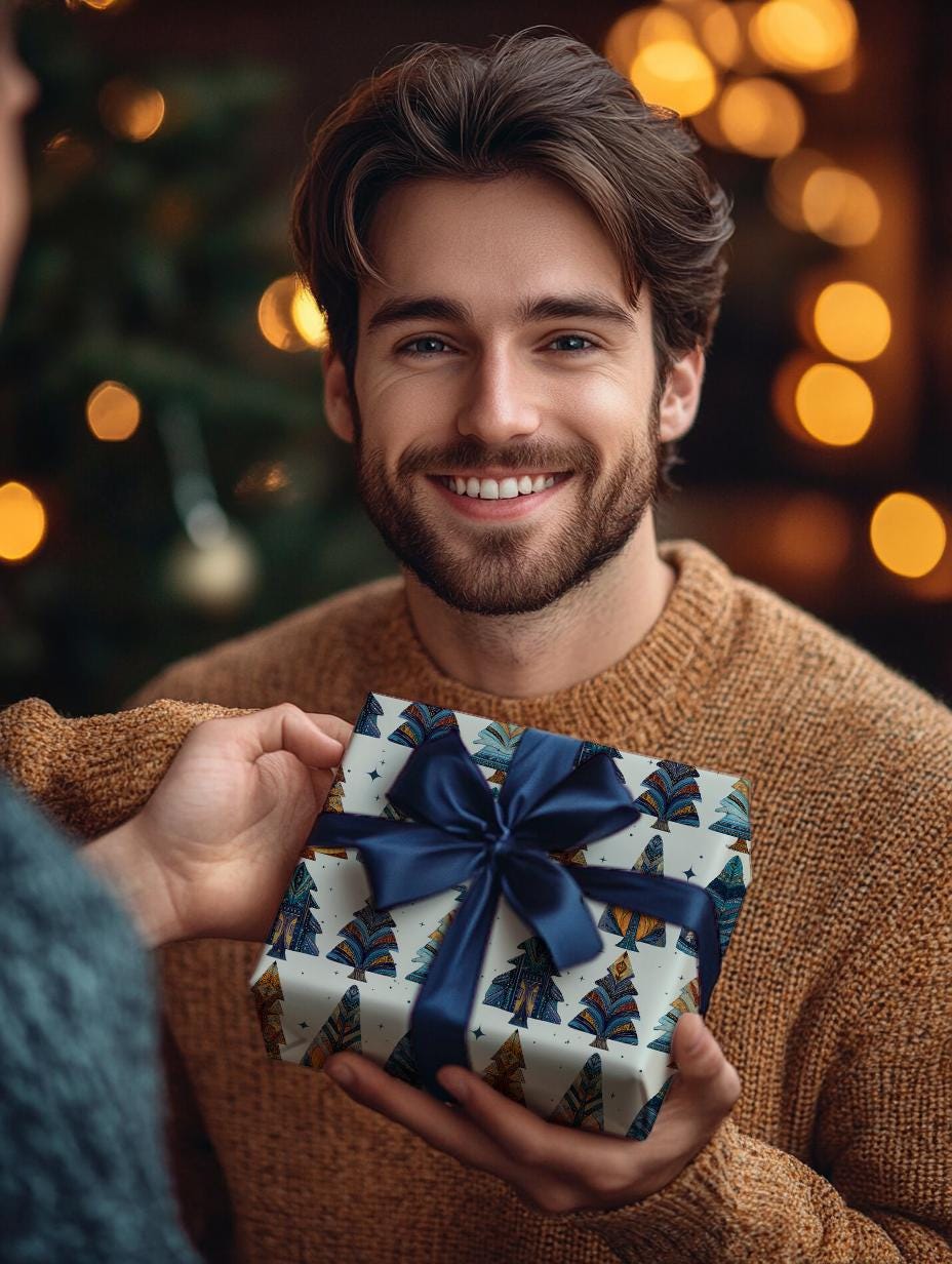 Tribal Tree Wrapping Paper: Boho Holiday Gift Wrap, Modern Christmas Wrapping, Festive Present Wrapping, Unique Christmas Gift Giving