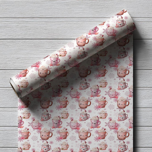 Pink Cocoa and Snowflakes Wrapping Paper: Cute Christmas Wrapping Paper, Custom Wrapping paper, Parties and Celebrations, Unique Gift Giving