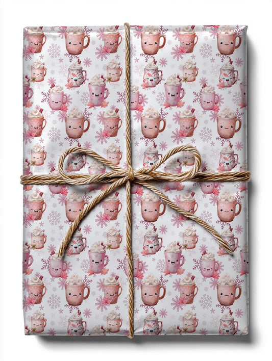 Pink Cocoa and Snowflakes Wrapping Paper: Cute Christmas Wrapping Paper, Custom Wrapping paper, Parties and Celebrations, Unique Gift Giving