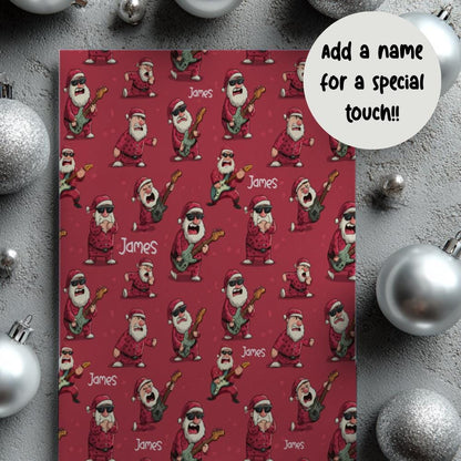 Funny Santa Playing a Guitar Wrapping Paper: Perfect Music gift wrap, Custom Wrapping Paper, Modern Christmas Paper, Gifting For Men