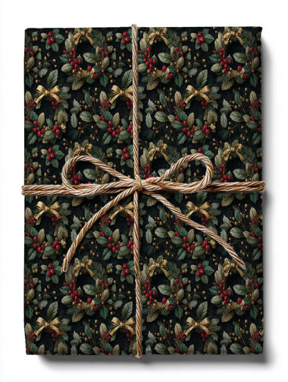 Christmas Holly Wrapping Paper - Traditional Holiday Gift Wrap, Modern Christmas Wrapping, Festive Present Wrapping, Unique Gift Giving
