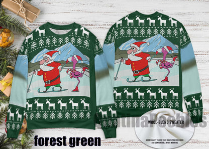 Funny Santa And Flamingo Skating Ugly Christmas Sweater For Couples, Santa And Flamingo Funny Sweater for Family, Christmas Ugly Sweater