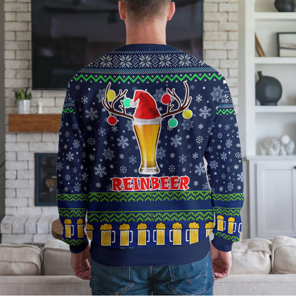 Reinbeer Christmas Sweater for Men Women, Funny Beer Reindeer Ugly Xmas Sweatshirt, Holiday Party Gift for Beer Lovers, Festive Winter Top