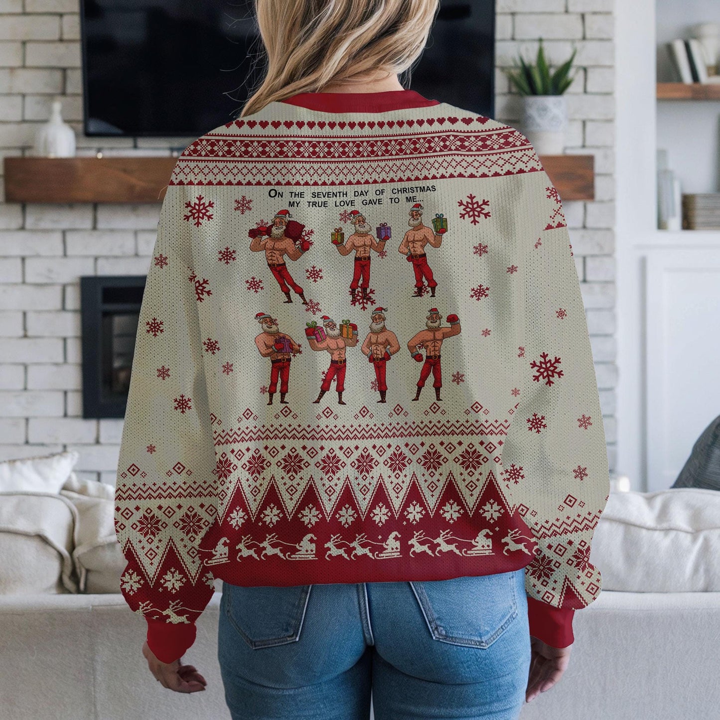 Funny Santa Christmas Sweater For Men Women, On The Seventh Day of Christmas Ugly Xmas Sweatshirt, Holiday Party Gift for Humor Lovers