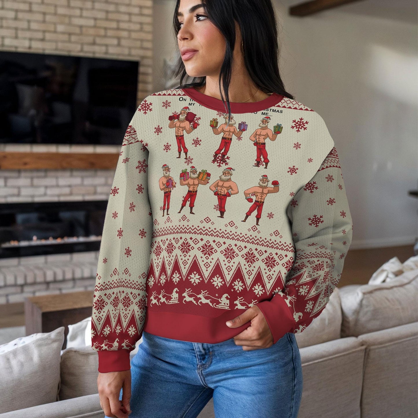 Funny Santa Christmas Sweater For Men Women, On The Seventh Day of Christmas Ugly Xmas Sweatshirt, Holiday Party Gift for Humor Lovers