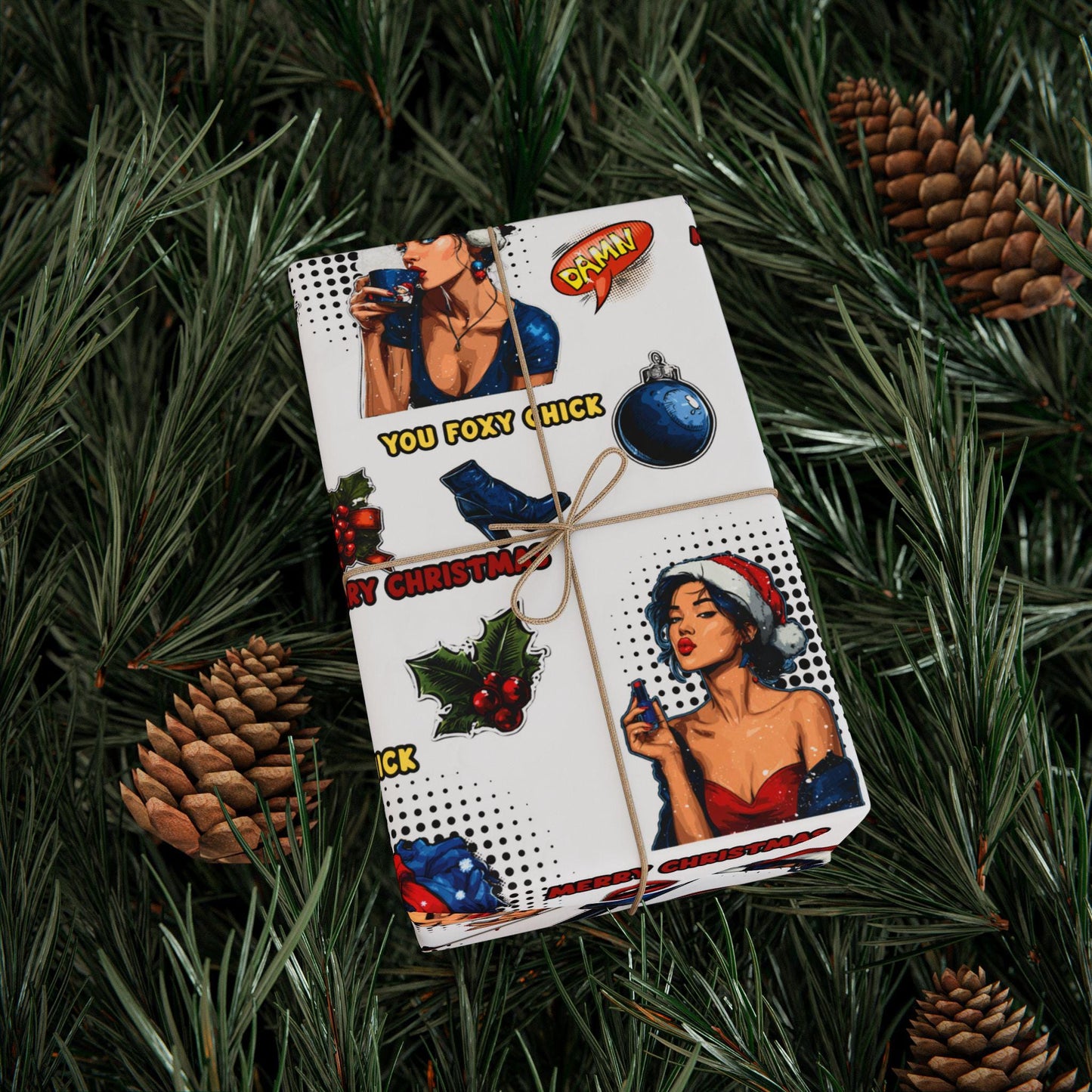 Female Pop Art Christmas Wrapping Paper - Perfect for Women gifting, Birthdays, Parties, Gift Wrap, and Celebrations, Unique Gift Giving