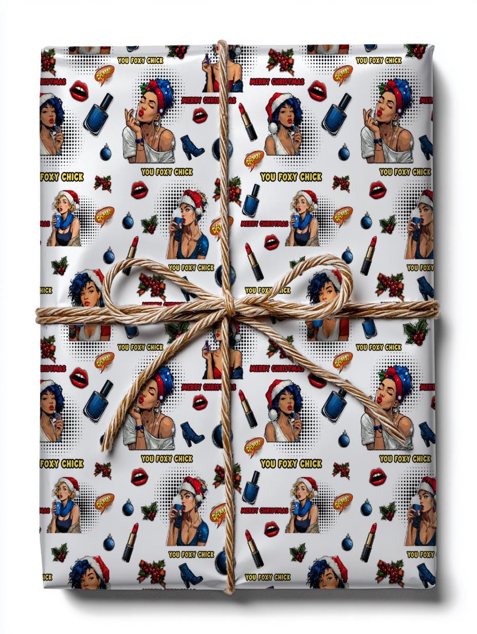 Female Pop Art Christmas Wrapping Paper - Perfect for Women gifting, Birthdays, Parties, Gift Wrap, and Celebrations, Unique Gift Giving
